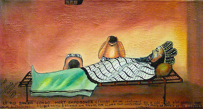 Painting by tshibumba kanda-matulu showing King Banza Kongo on his deathbed