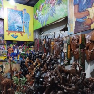 Paintings and figures in the showroom of augy in kinshasa