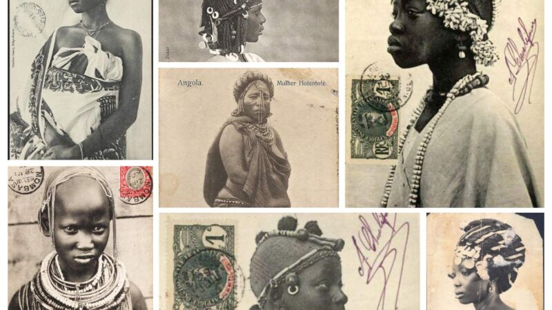 Different photos of african women as postcard during colonial times