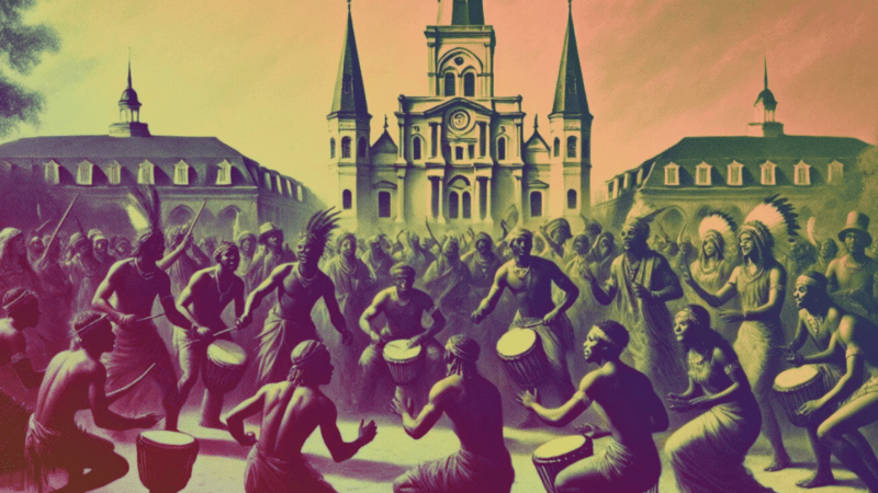 an Ai generated painting of African slaves from the kingdom of kongo dancing in the congo square