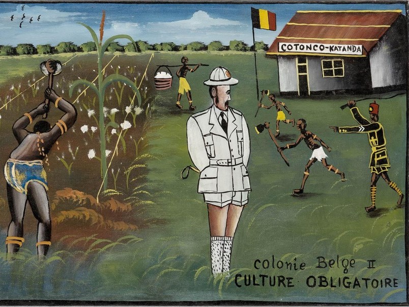 A painting by tshibumba kanda-matulu (TKM) about belgian rule in Congo called: Culture obligatoire