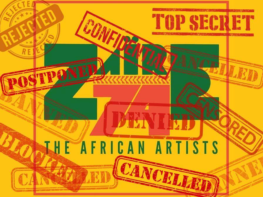 Album cover zaire 74 the african artists full of rejected, denied, banned, etc stamps